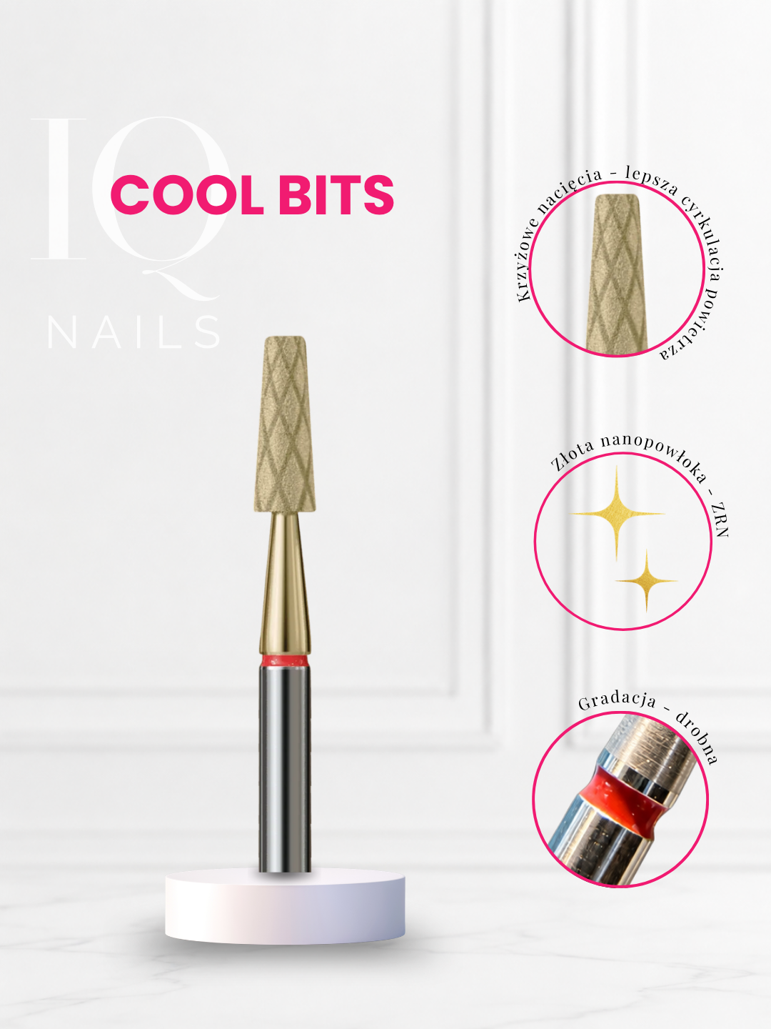 Frez diamentowy do skórek w kształcie ściętego stożka – Frez z nacięciami COOL BITS GOLD LINE