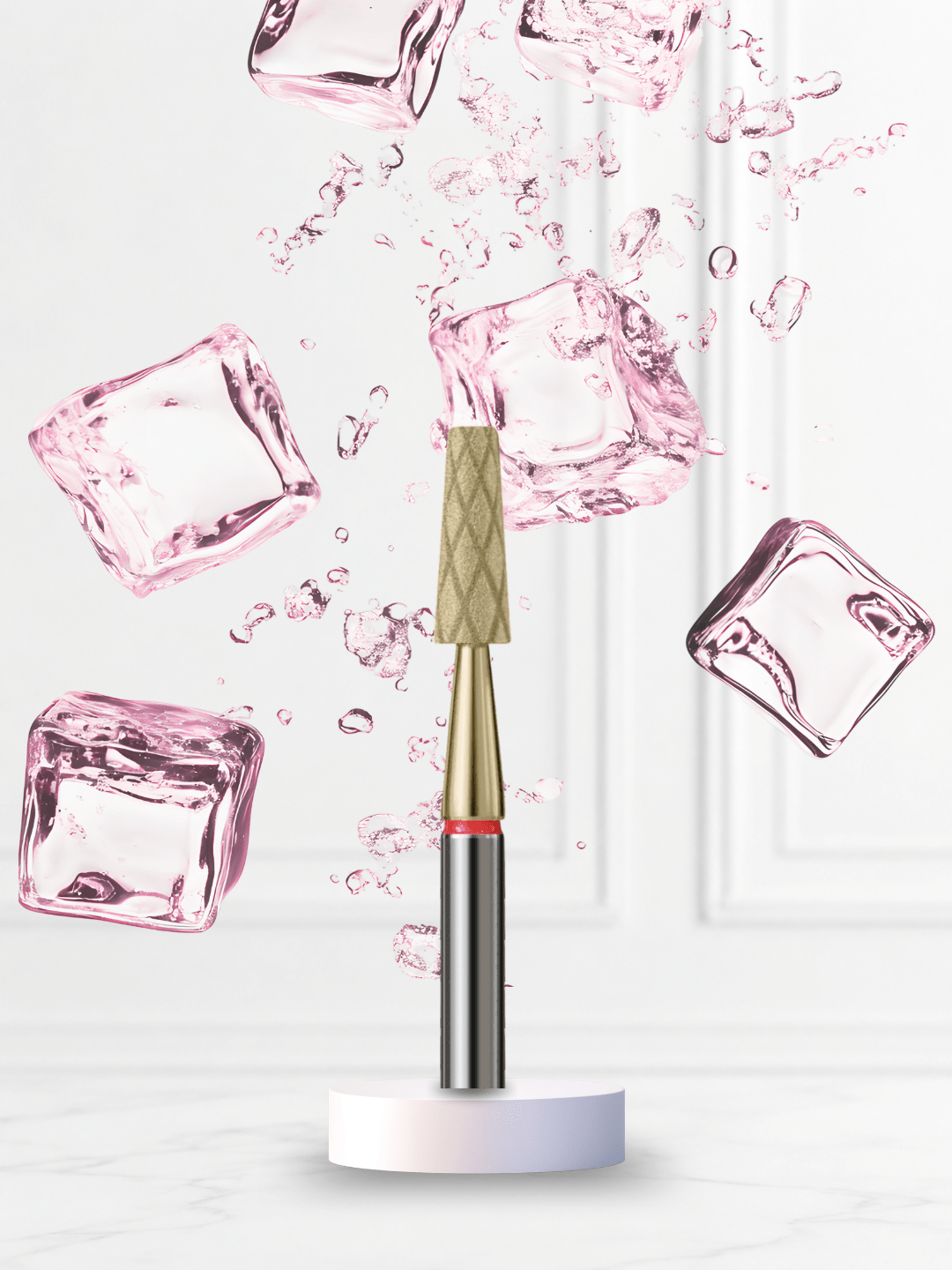 Frez diamentowy do skórek w kształcie ściętego stożka – Frez z nacięciami COOL BITS GOLD LINE - iqnails