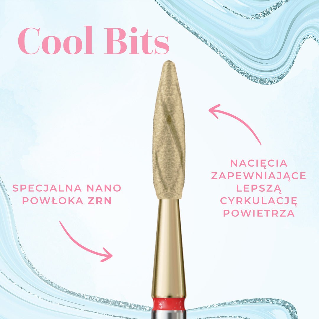 Frez w kształcie długiego płomyka z nacięciami COOL BITS GOLD LINE 243R.X514.023 - iqnails