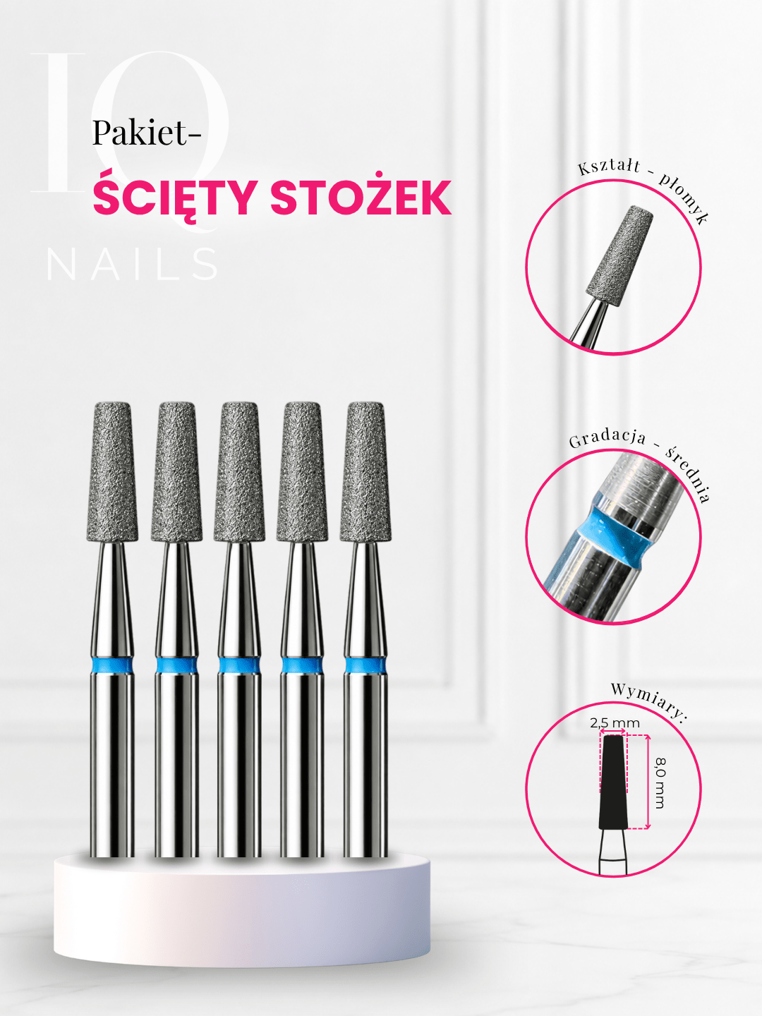 Pakiet 5 Standardowych Frezów do Skórek- Ścięty Stożek - iqnails