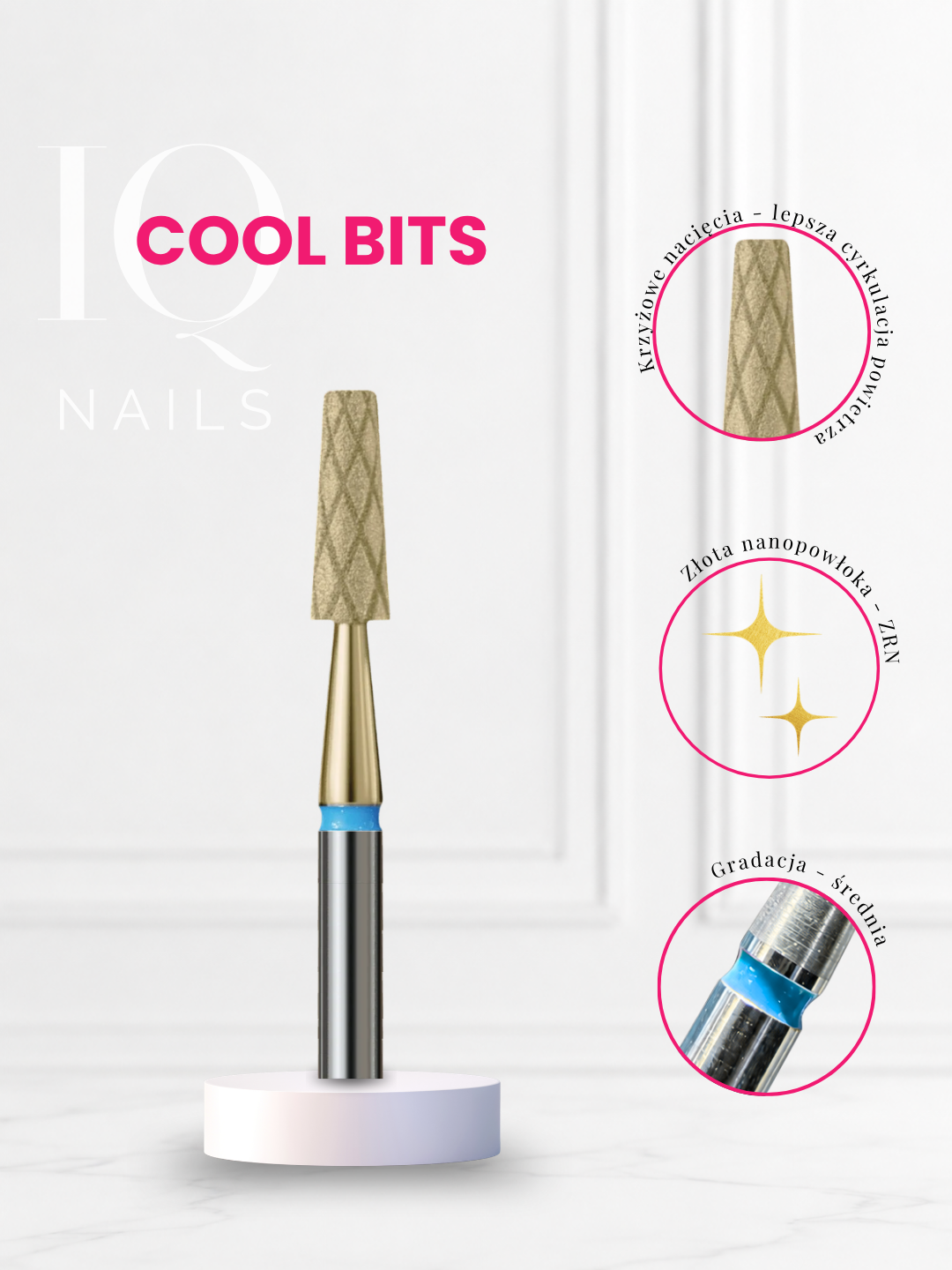 Frez diamentowy do skórek w kształcie ściętego stożka – Frez z nacięciami COOL BITS GOLD LINE