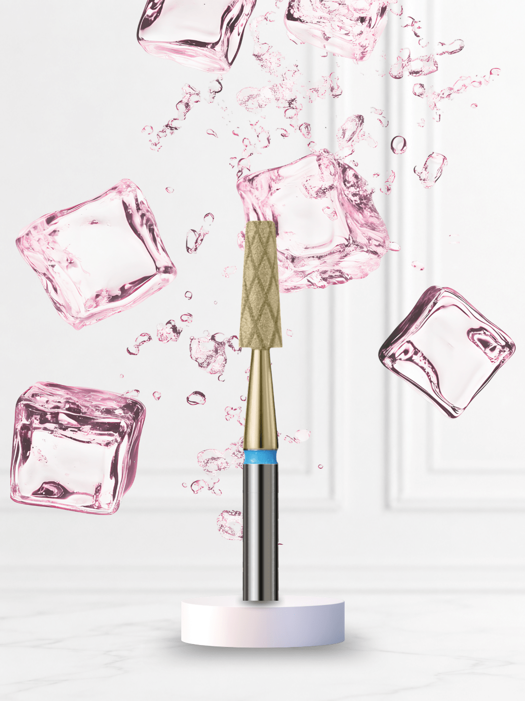 Frez diamentowy do skórek w kształcie ściętego stożka – Frez z nacięciami COOL BITS GOLD LINE - iqnails