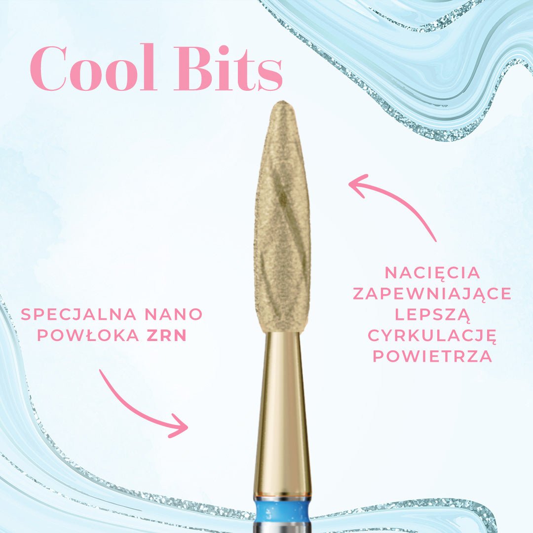 Frez w kształcie długiego płomyka z nacięciami COOL BITS GOLD LINE 243R.X524.023 - iqnails