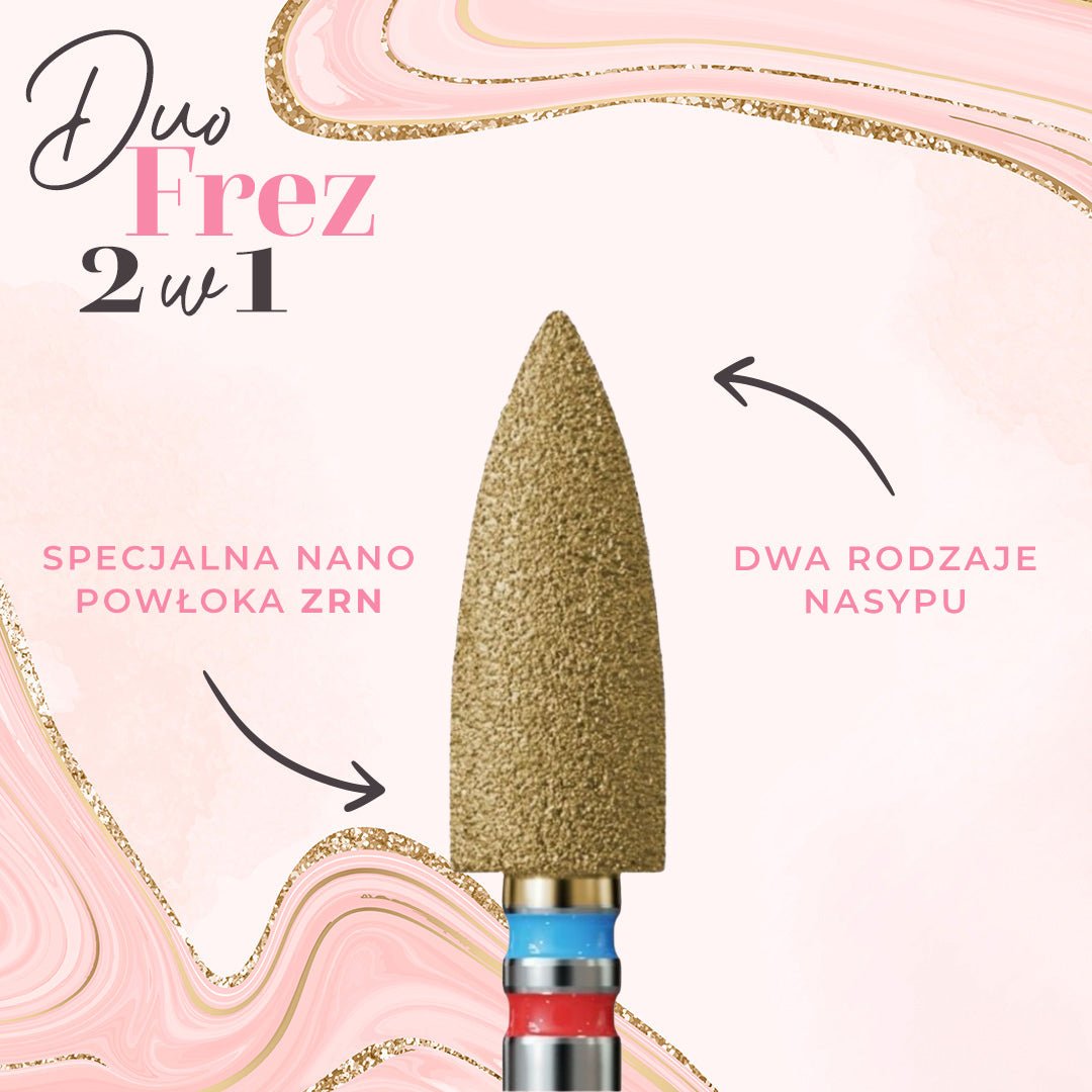 Frez w kształcie dużego, długiego płomyka z nasypem 2w1 DuoFrez - iqnails