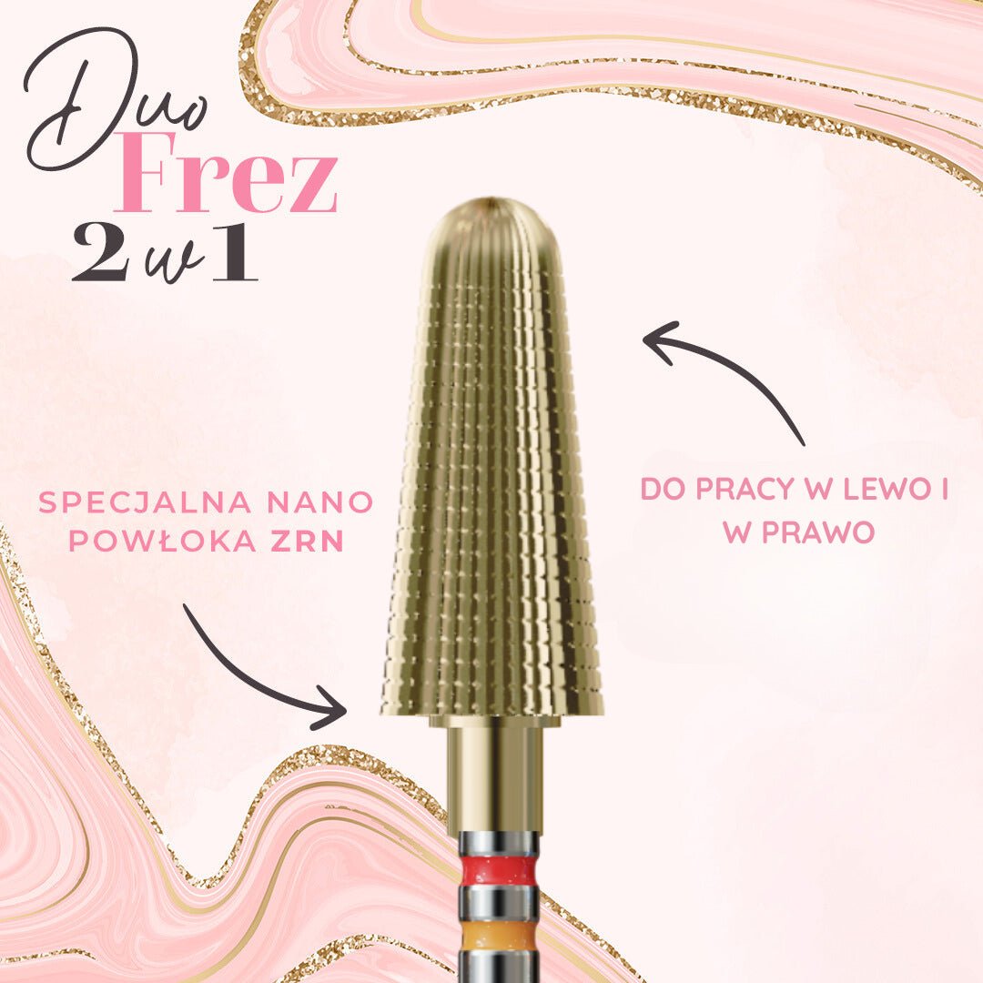 Frez w kształcie stożka do hybrydy, żelu i akrylu 2w1 (do pracy w lewo i w prawo) DuoFrez - iqnails