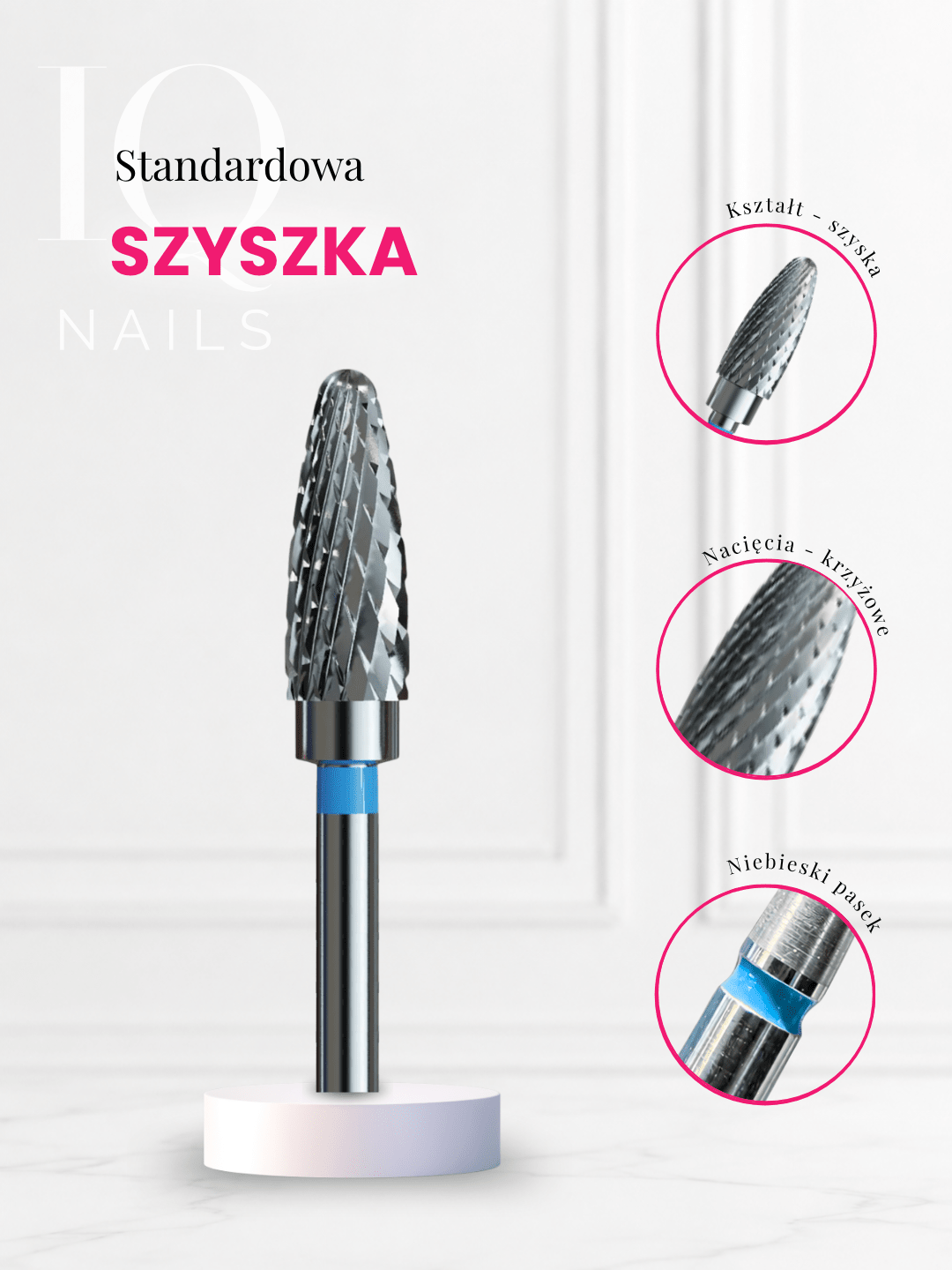 Frez z węglika do hybrydy, żelu i akrylu - standardowa szyszka - iqnails