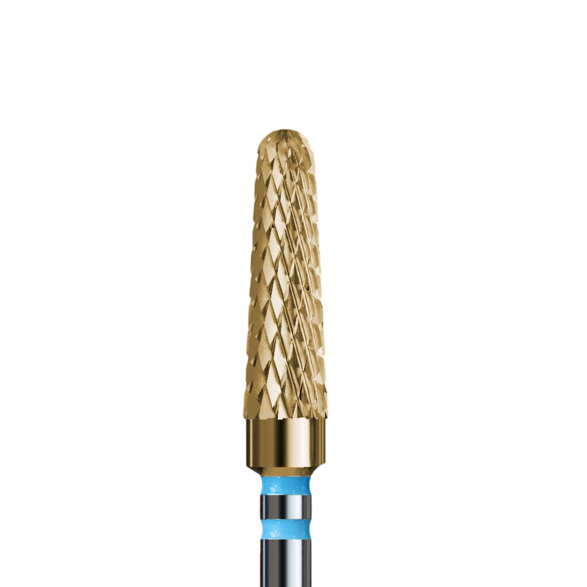Frez z węglika spiekanego dla leworęcznych do hybrydy, żelu i akrylu ze złotą powłoką - standardowy stożek - iqnails
