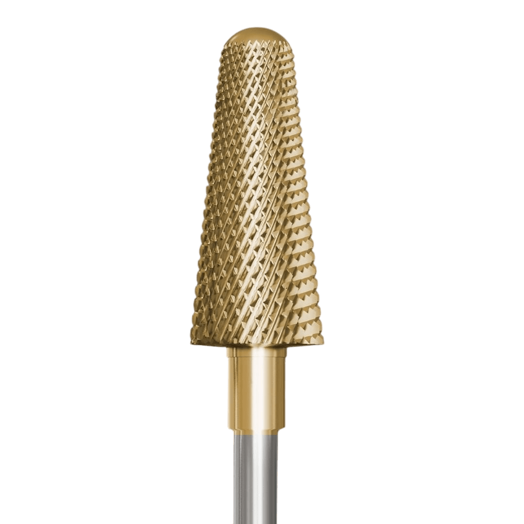Frez z węglika spiekanego Safe End do hybrydy i żelu ze złotą powłoką - delikatny stożek - iqnails