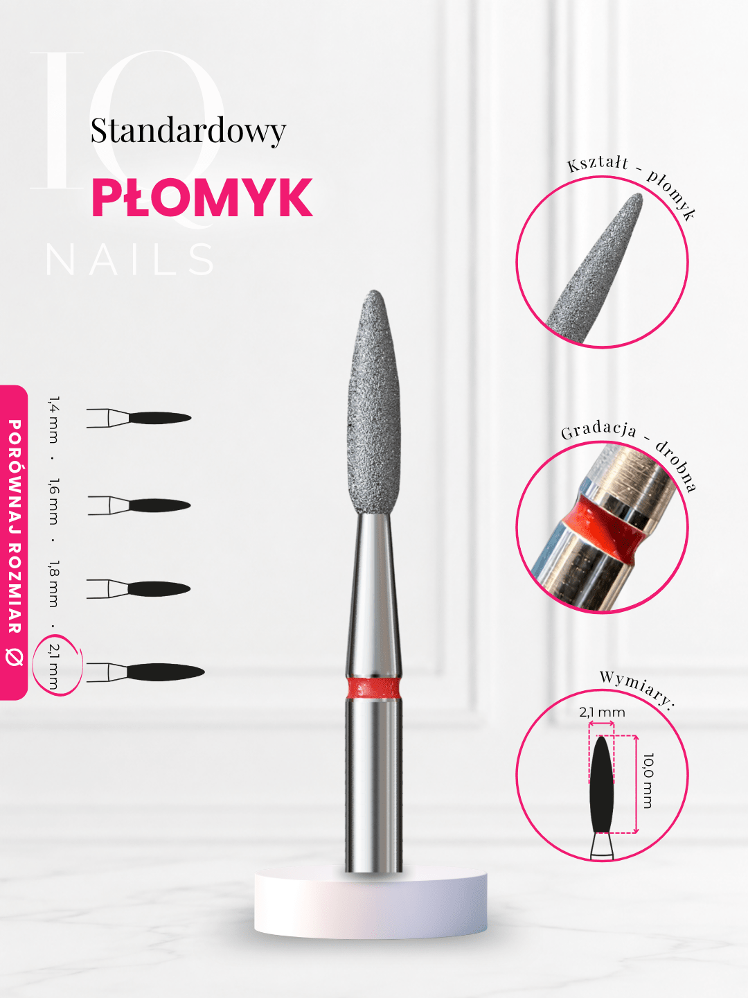 Frezy diamentowe do skórek - delikatny, długi płomyk. Różne rozmiary - iqnails