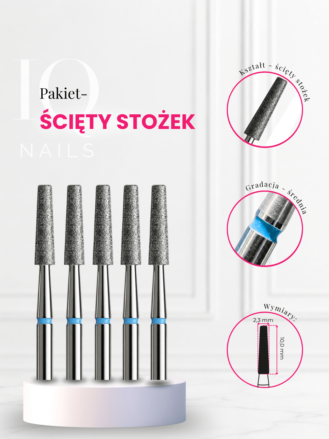 Pakiet 5 Standardowych Frezów do Skórek- Ścięty Stożek - iqnails