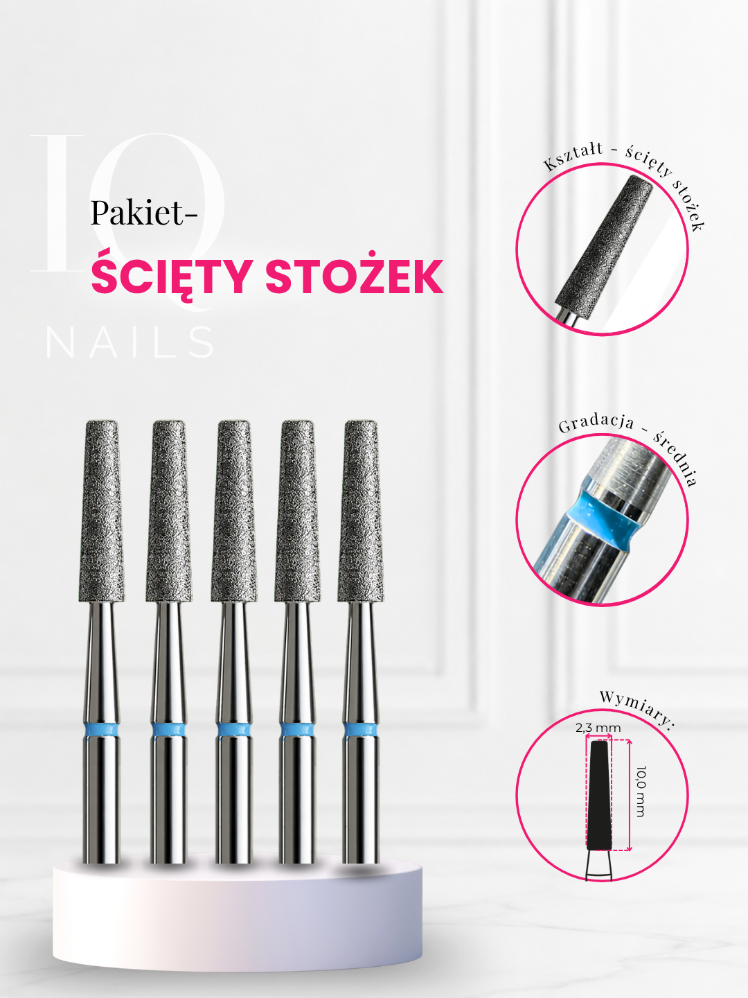 Pakiet 5 Standardowych Frezów do Skórek- Ścięty Stożek