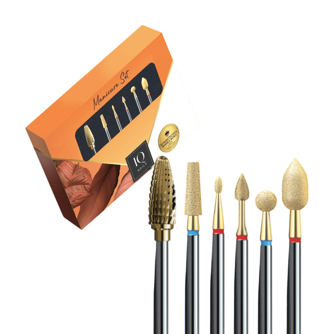 Zestaw Expert Gold Power - Zestaw 6 frezów do hybrydy, żelu, akrylu i skórek - iqnails
